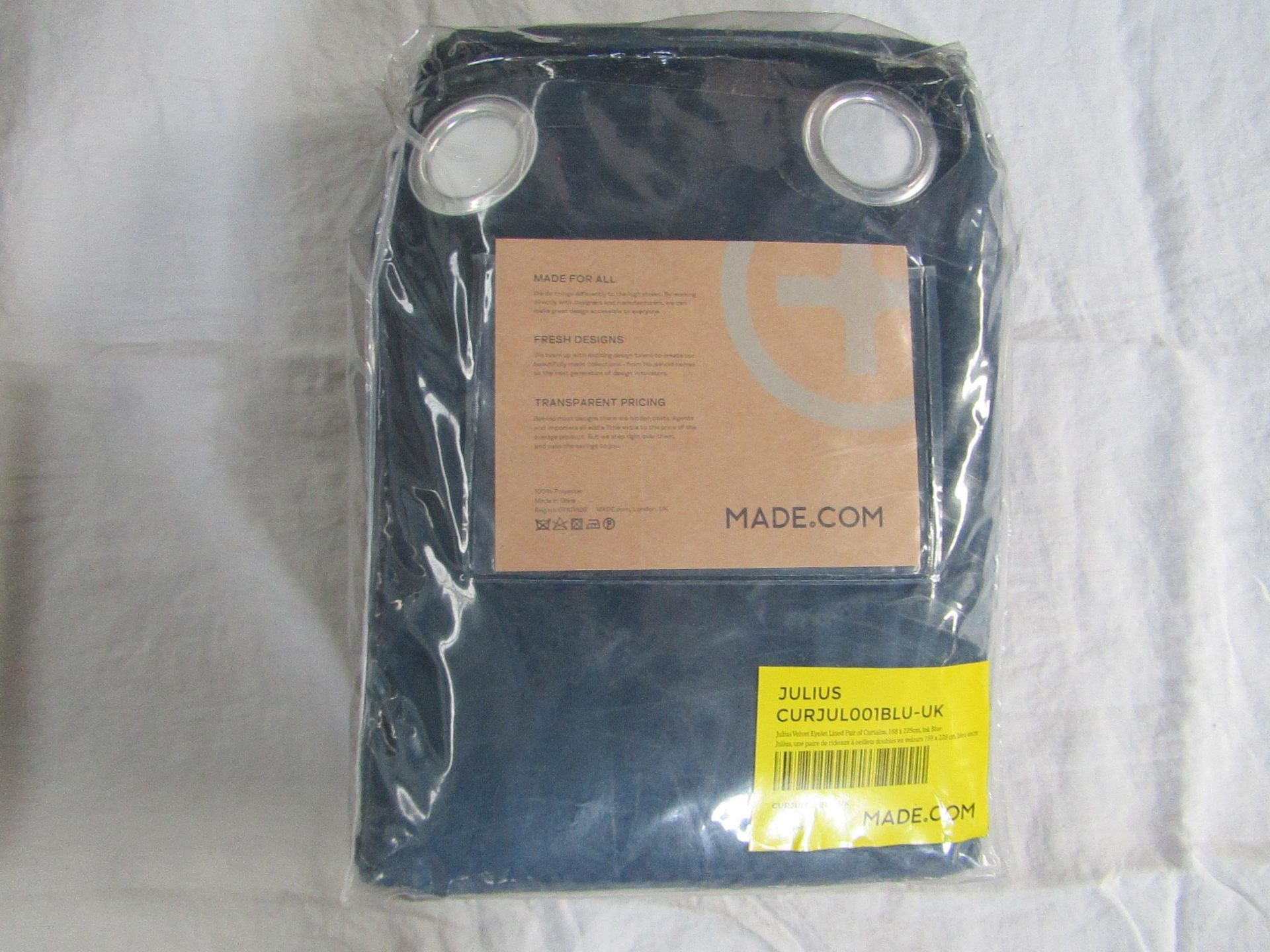 Made.com Julius Velvet Eyelet Lined Pair of Curtains 168 x 228cm Ink Blue RRP Â£79.00 - The items in