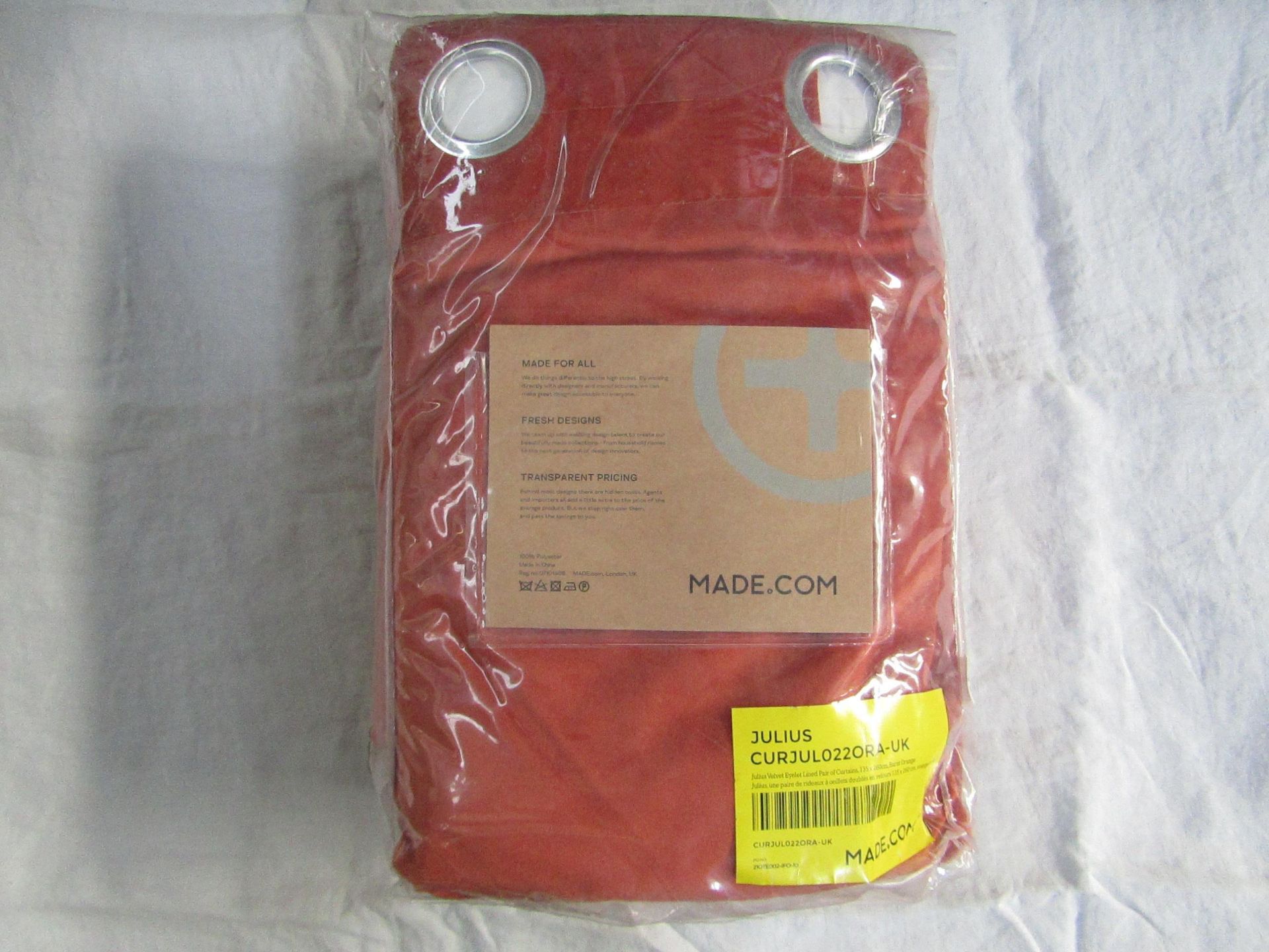 Made.com Julius Velvet Eyelet Lined Pair of Curtains 135 x 260cm Burnt Orange RRP Â£79.00 - The