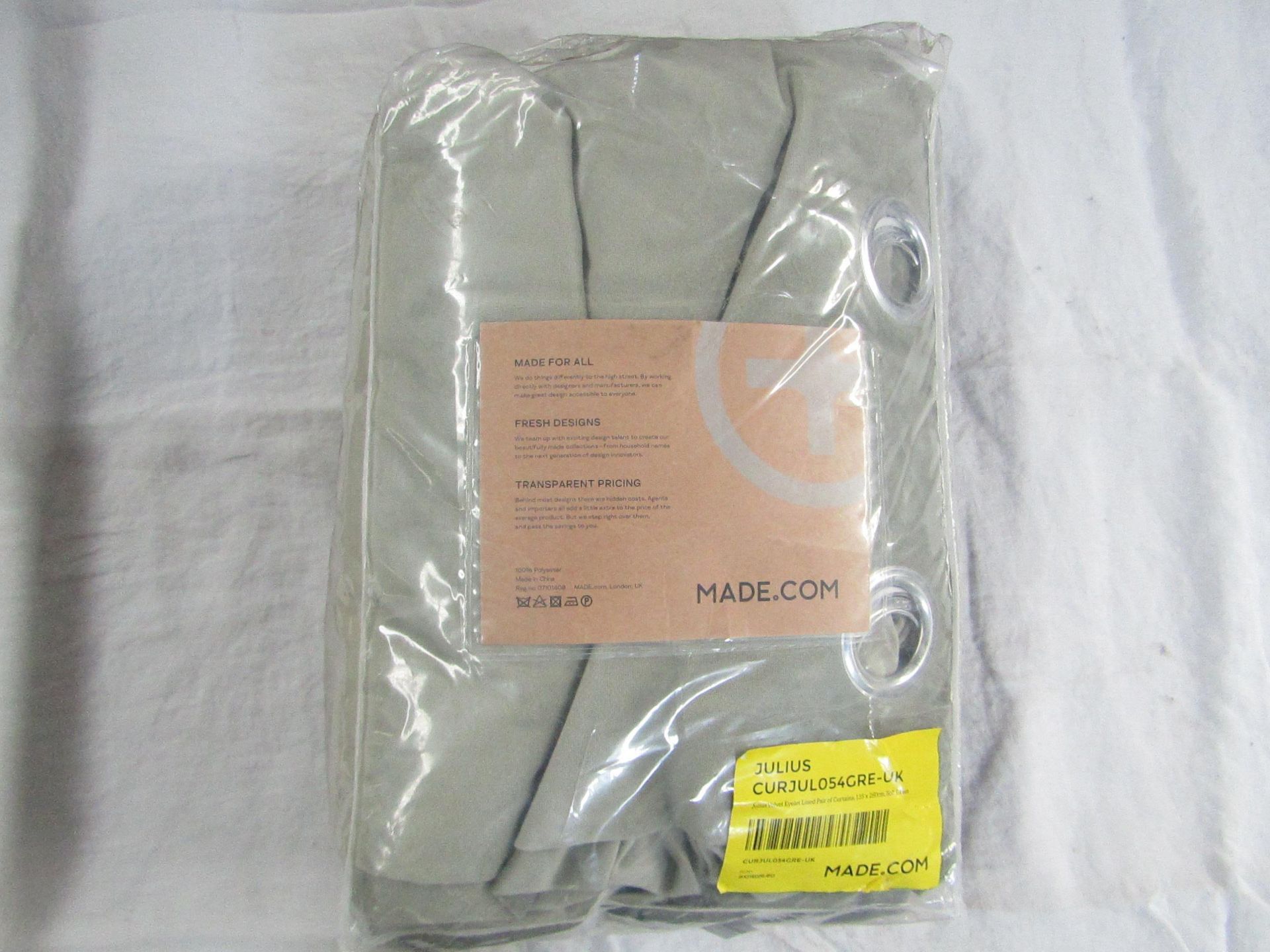 Made.com Julius Velvet Eyelet Lined Pair of Curtains Soft Green RRP Â£89.00 - The items in this