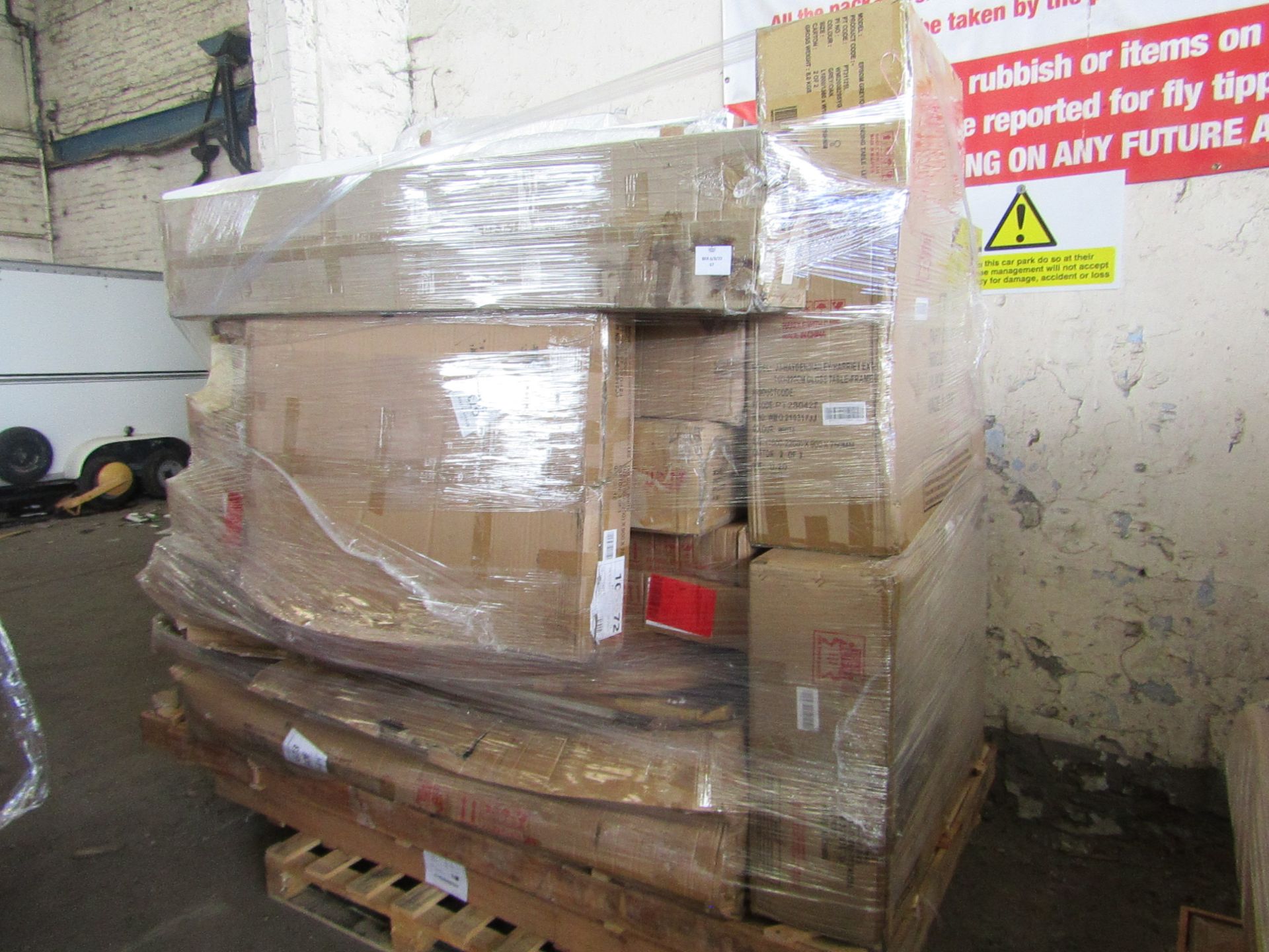 A Pallet of approx 10x Mark Harris Furniture items which includes mainly dining table parts,