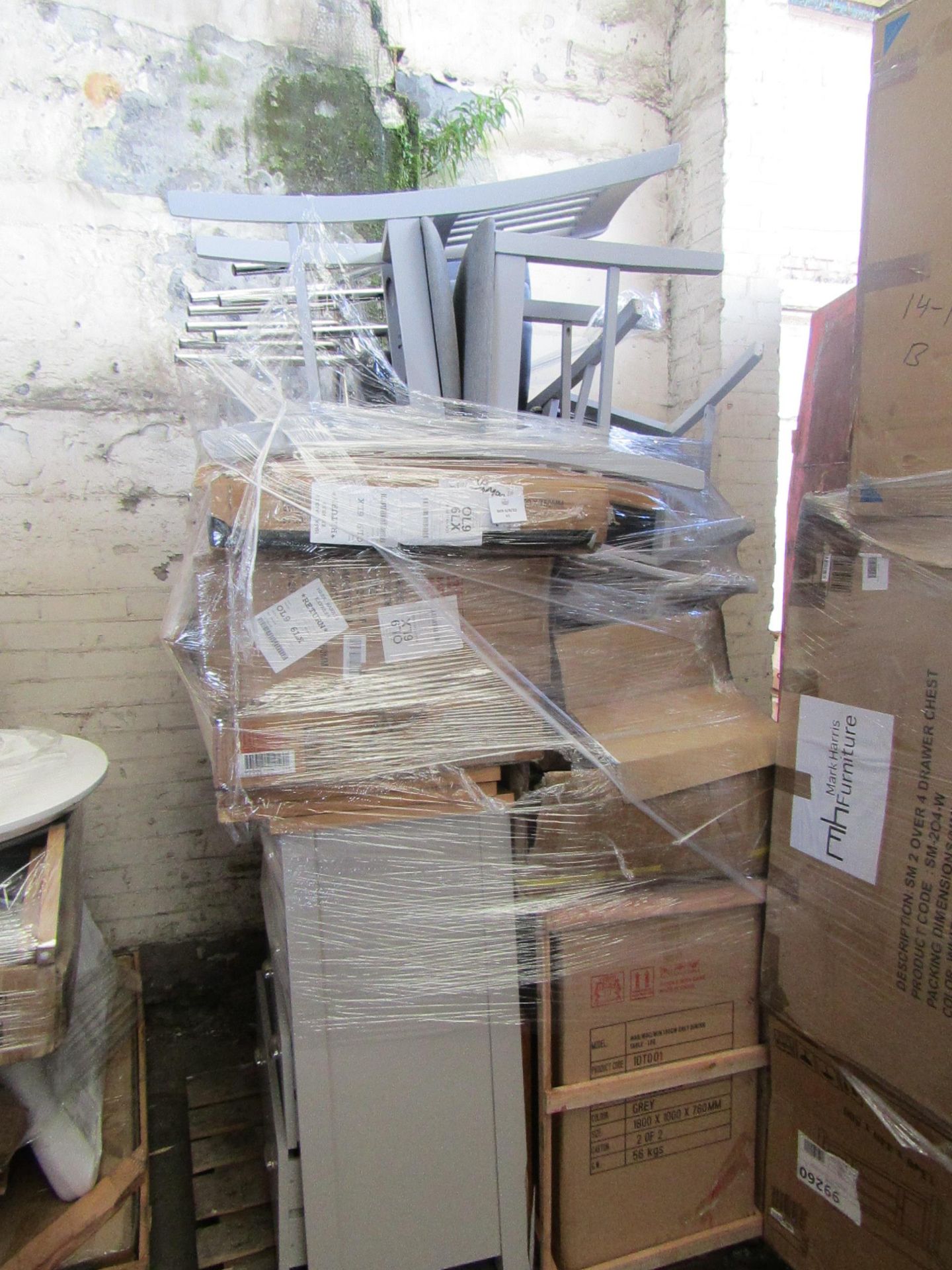 A Pallet of approx 12x Mark Harris Furniture items which includeschest of drawers, dining chairs,