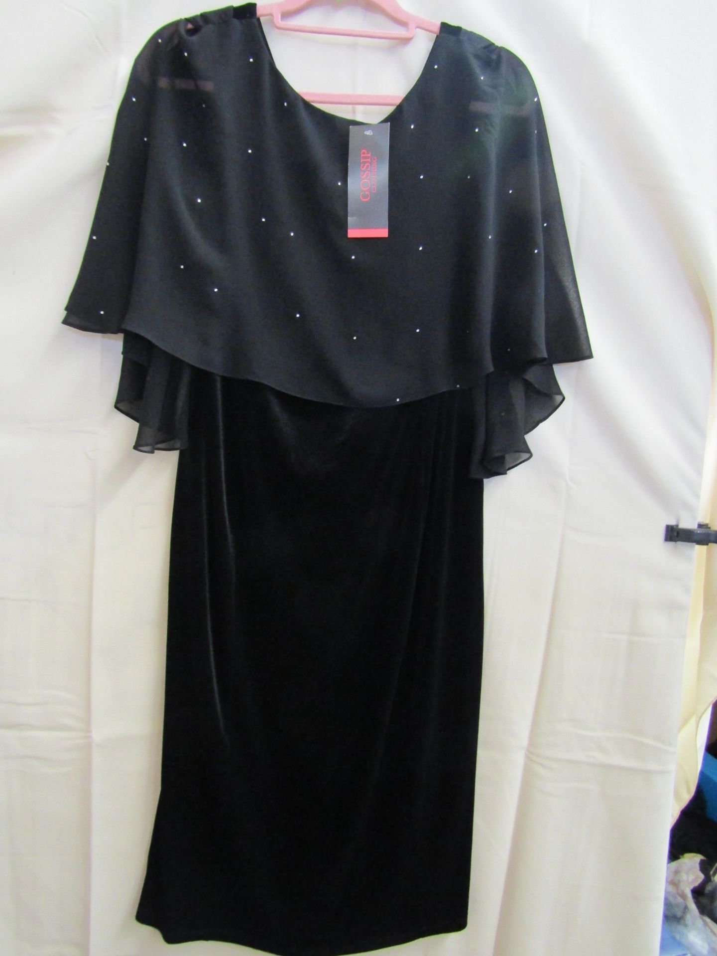 Gossip Dress Black Velour With Small Cape With Diamanti Design Size 12 New With Tags