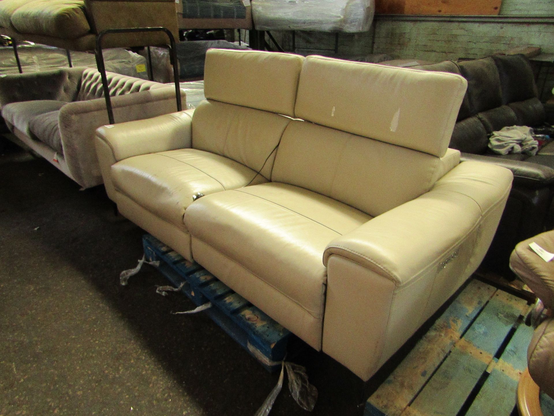 Dark Cream Leather Electric Power Recliner With Power Headrests - Tested Working However Needs a