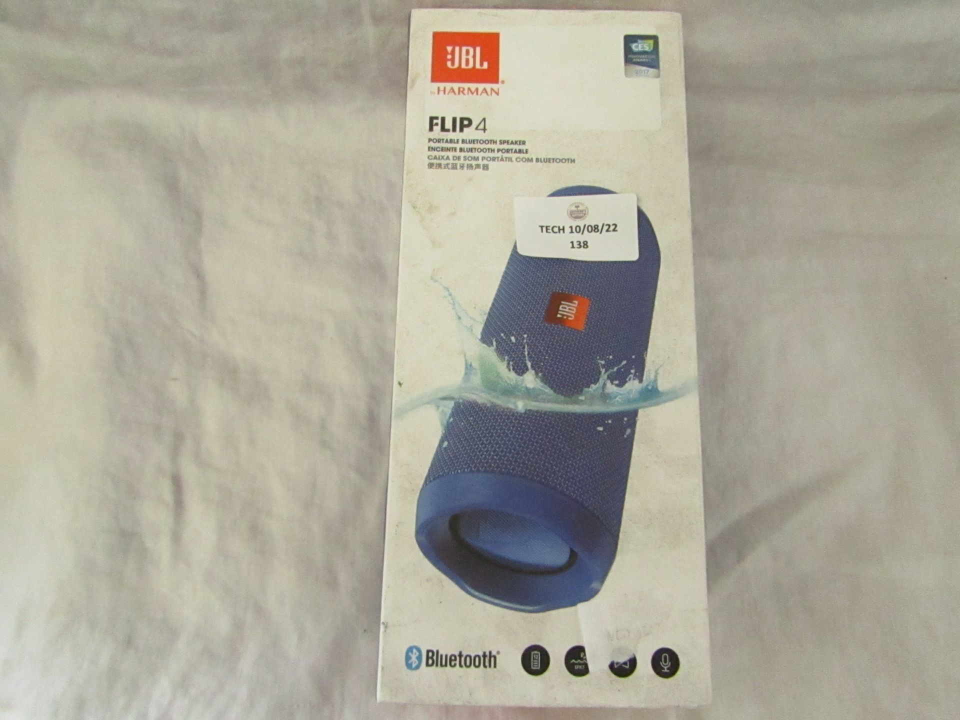 JBL - Flip4 Waterproof Portable Bluetooth Speaker - Blue - Untested & Boxed.