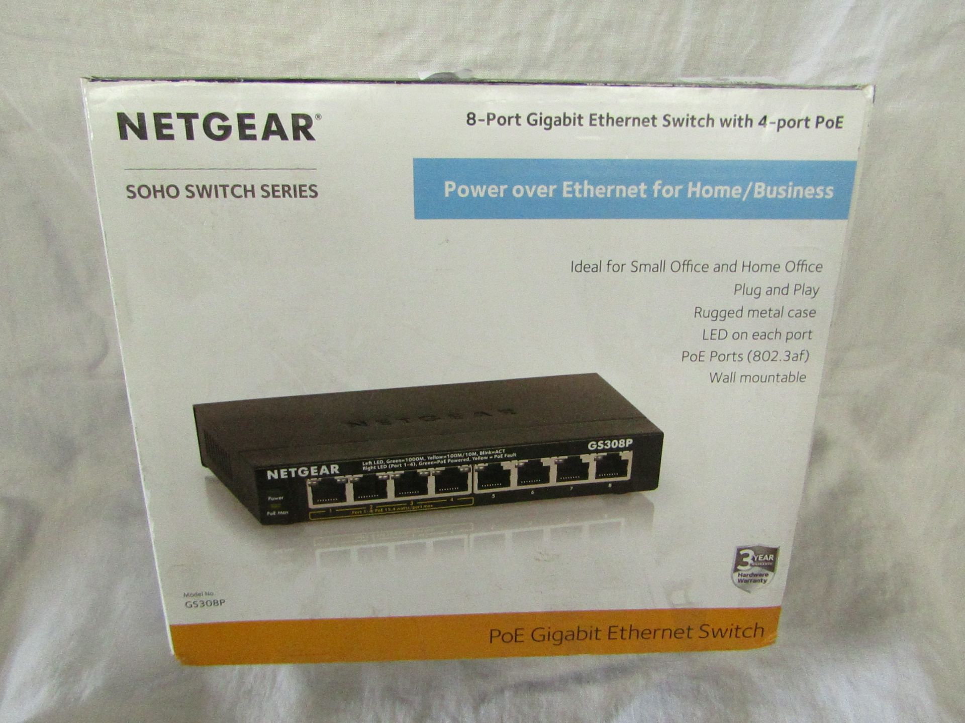 Netgear - 8-Port Gigabit Ethernet Switch With 4-Port PoE - Soho Switch Series - Untested & Boxed.