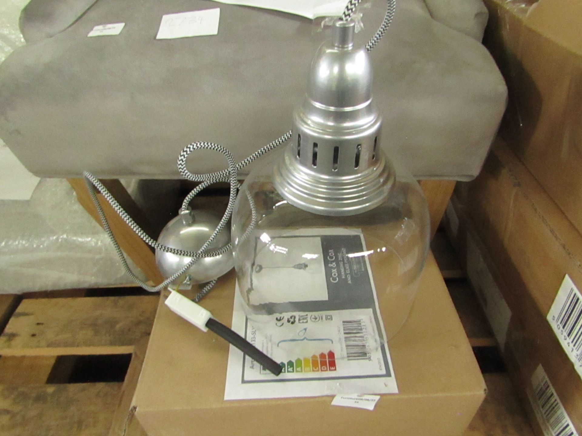 1x Cox & Cox Hanging Zinc & Glass Pendant - Refurbished & Boxed - RRP £155.