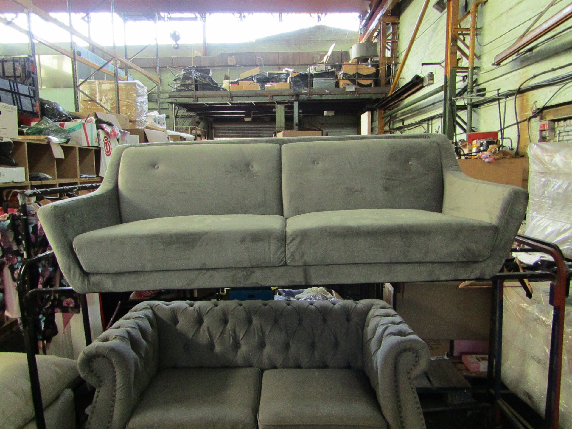 Mark Harris Furniture Mark Harris Grey velvet 2 seater sofa RRP £599 - The items in this lot are