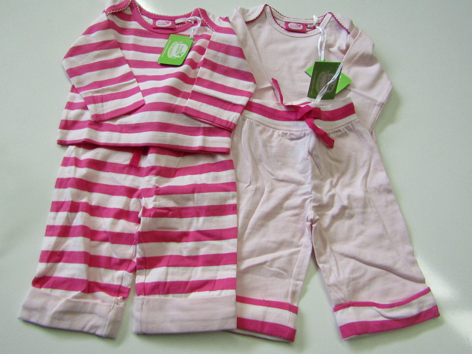 Muddy Puddles 3 X PKS of 2 Baby Tops 1 X Stripped 1 X Plain 3-6 Months Pink New & Packaged