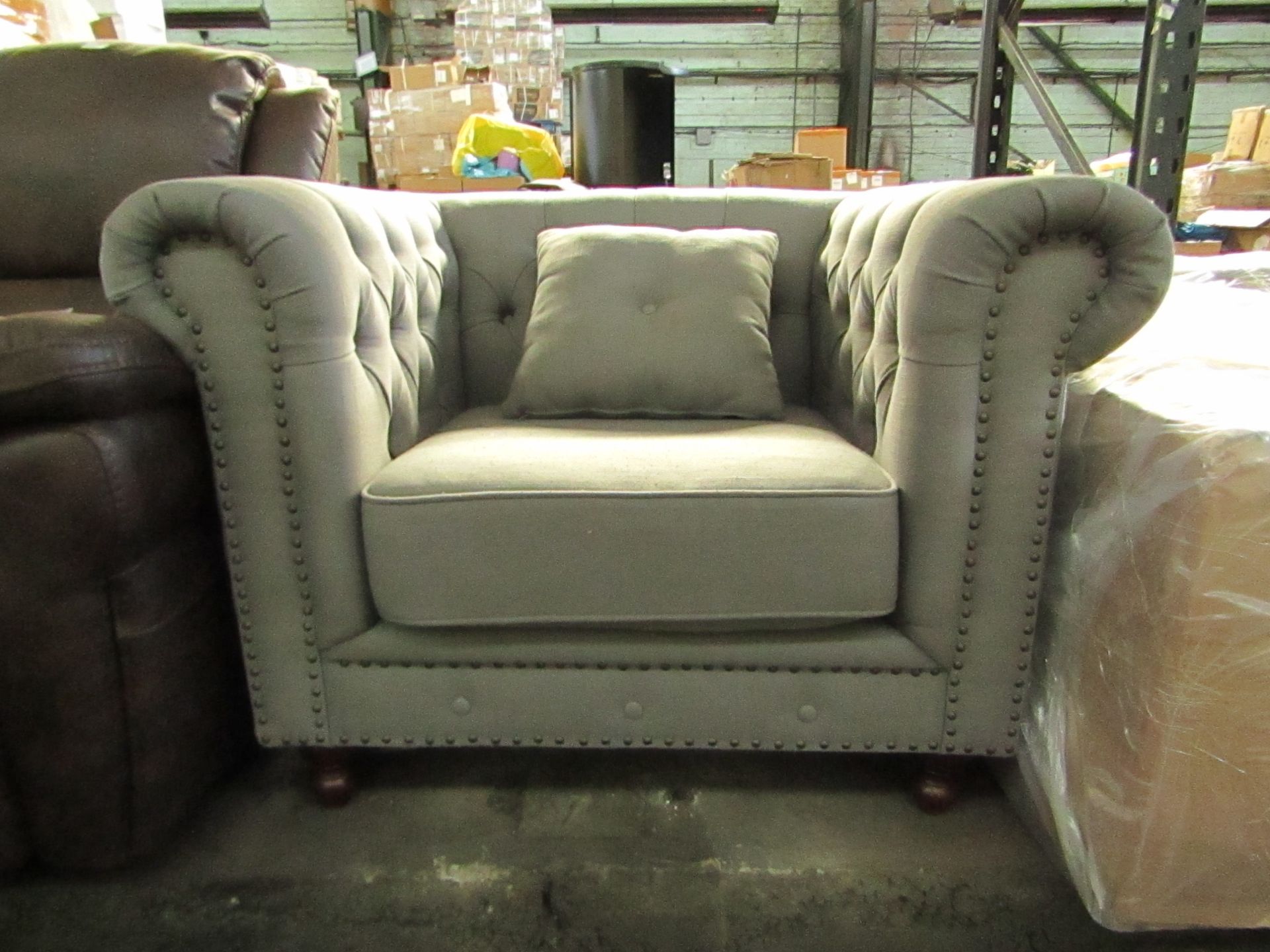 Mark Harris Furniture Camara Chesterfield Grey Linen Armchair RRP œ1599.00 - The items in this lot