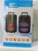 8" Portable Karaoke and Blue tooth speaker with Led Lights, comes with charging=g cable, remote