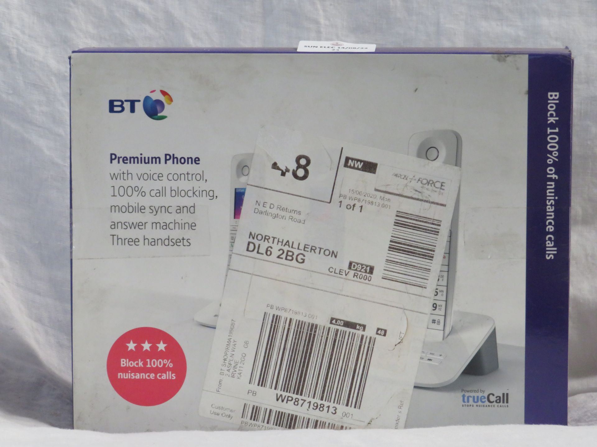 BT Premium Phone with voice control and 100% call blocking, mobile sync and answering machine, three