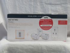 Netatmo by Starck pack smart thermostat +3 smart radiator valves, untested and boxed. RRP £196