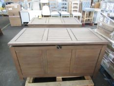 Large top opener wooden storage chest, has various marks and scratches but the lid etc works fine,
