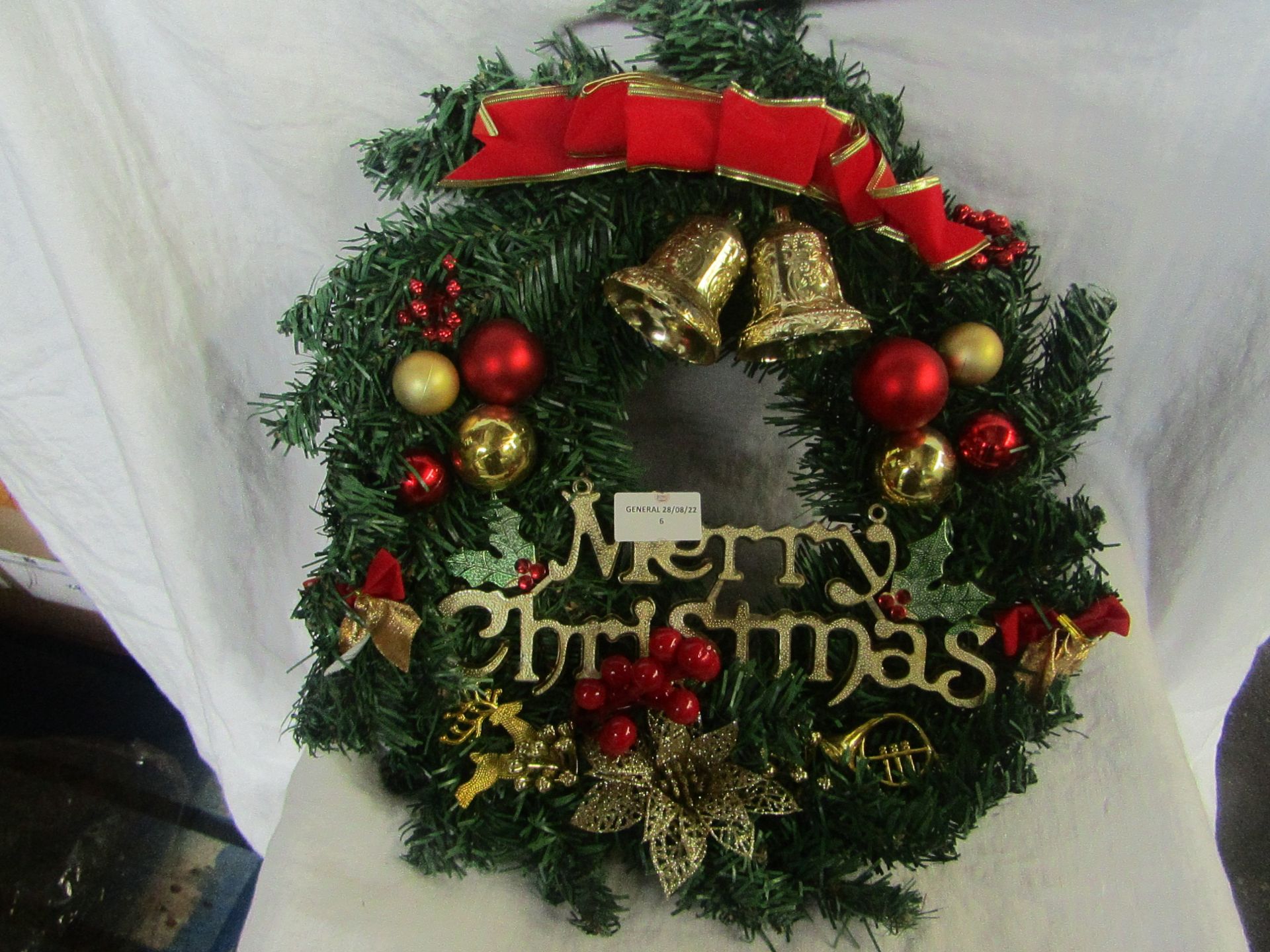 Christmas Door Wreath Xmas Garland Front Porch Entry Staircase Hallway Decoration - New &