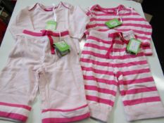 4 x Muddy Puddles -PKS of 2 Baby Stripped & Plain Top & Pants Set Pink Aged 0-3 Months New &