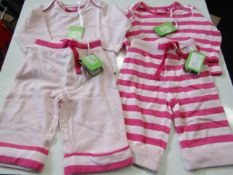 4 x Muddy Puddles -PKS of 2 Baby Stripped & Plain Top & Pants Set Pink Aged 3-6 Months New &