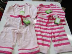 4 x Muddy Puddles -PKS of 2 Baby Stripped & Plain Top & Pants Set Pink Aged 0-3 Months New &