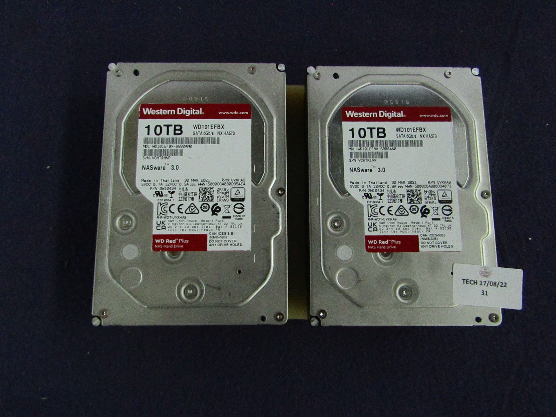 2x Western Digital - 10TB Hard Drive - Unchecked, No Packaging.