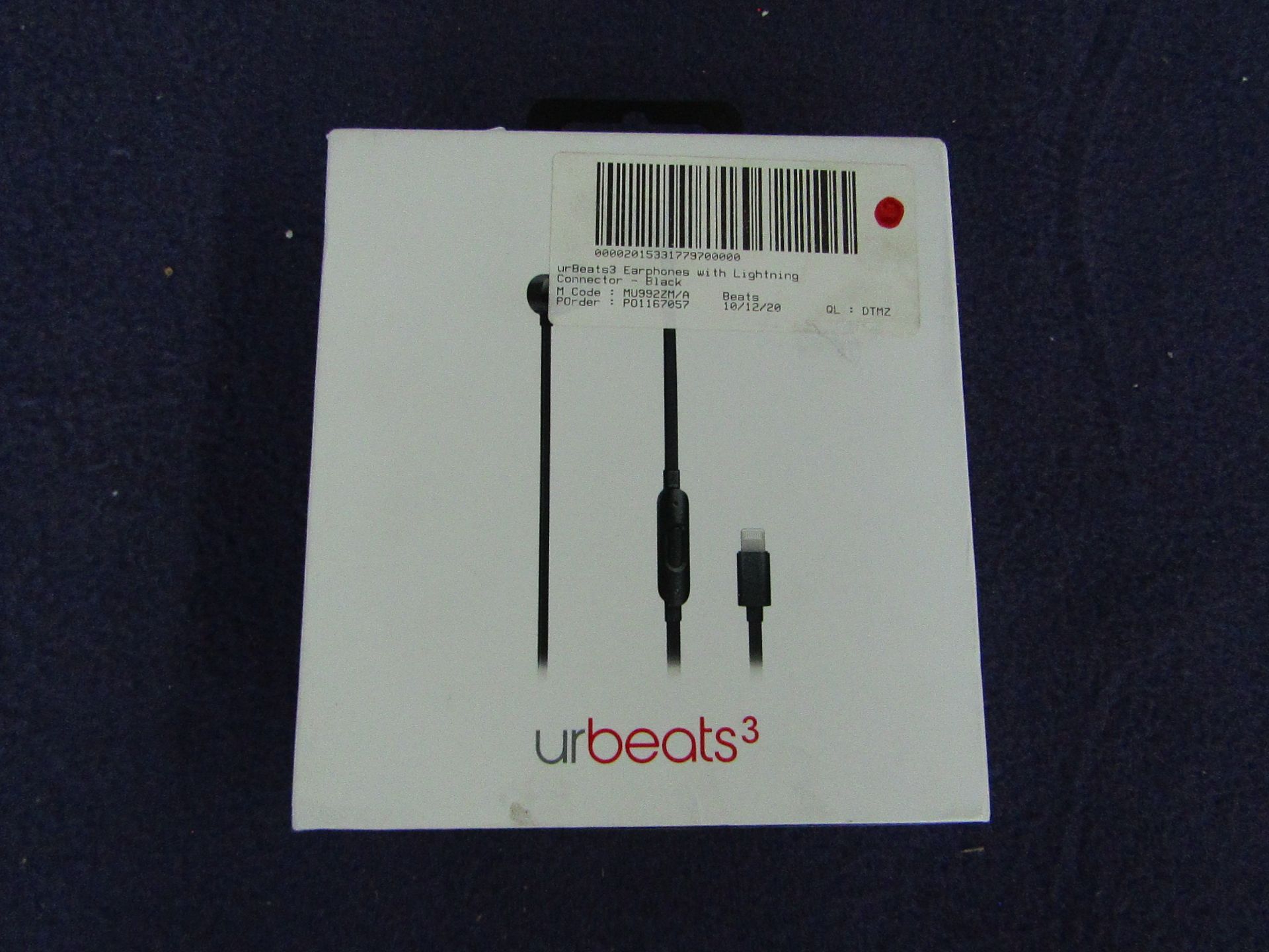 Beats By Dre - Ur Beats3 Earphones With Lightning Connector-Black - Tested Wiorking But Only One