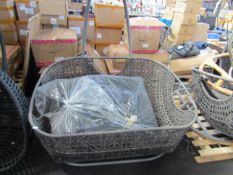 Cox and cox double hanging egg chair parts, includes a base, 2 poles the rattan seat and cushion,