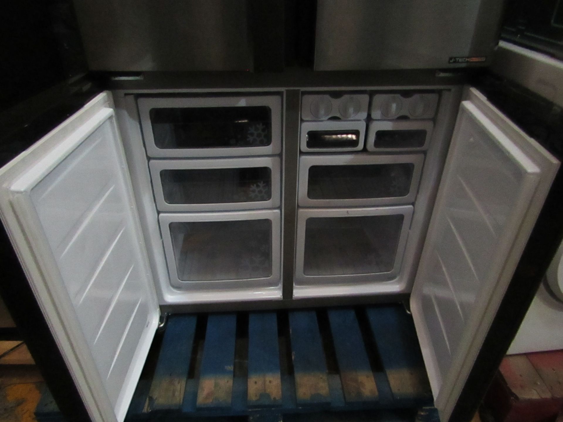 Sharp 4 zone American style fridge freezer, Tested working for coldness, has a small dent on the - Image 3 of 3