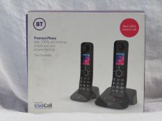 BT advanced phone with 100% call blocking and answering machine, two handsets, untested and boxed.