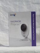 BT smart home camera with HD streaming and night vision, untested and boxed.