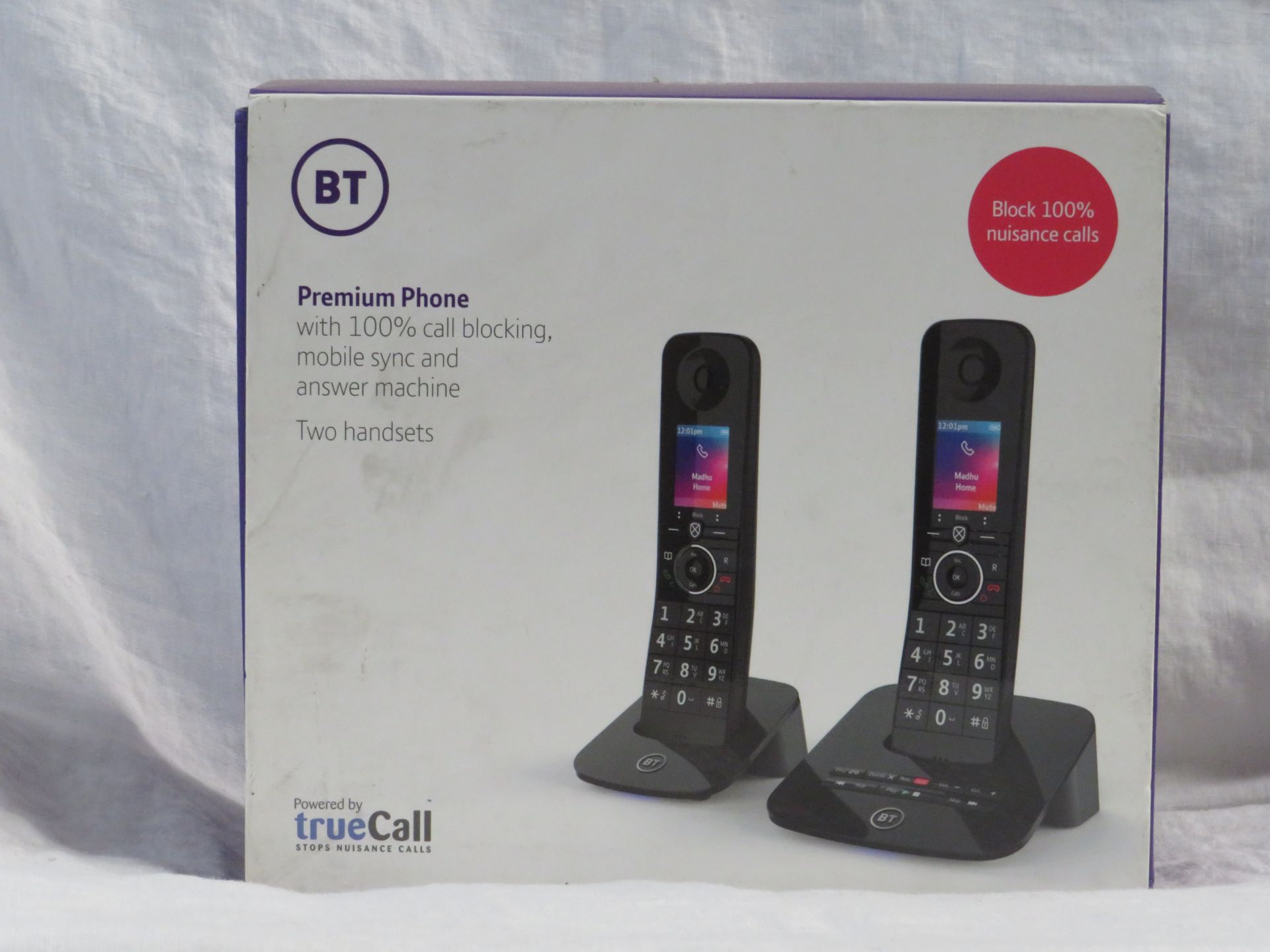 BT advanced phone with 100% call blocking and answering machine, two handsets, untested and boxed.