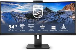 Phillips Brilliance 346P 34"curved gaming Monitor, powers on and displays a picture, comes with