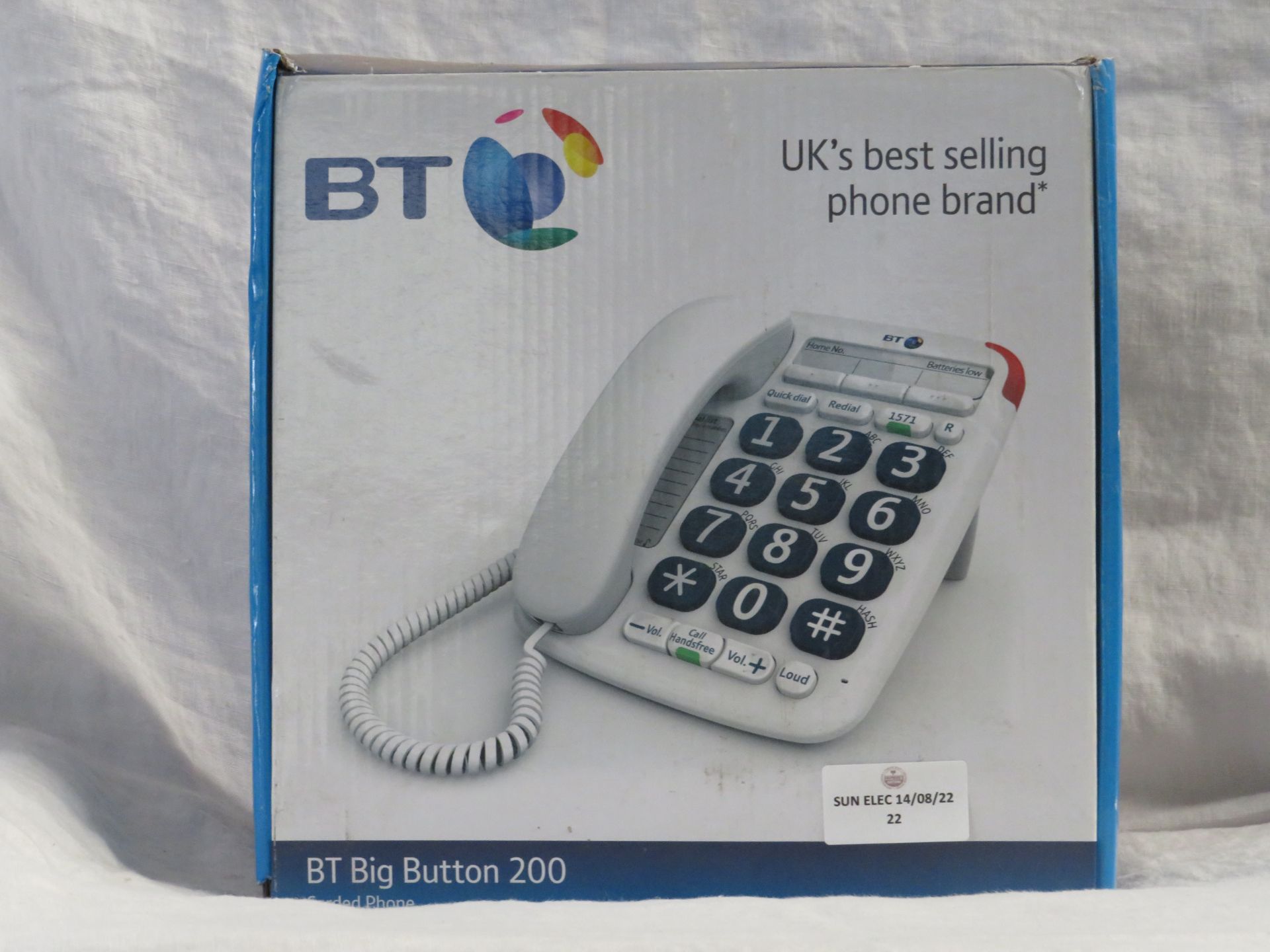 BT Big Button 200 corded phone, untested and boxed.
