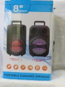 8" Portable Karaoke and Blue tooth speaker with Led Lights, comes with charging=g cable, remote