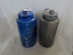Zulu - Set of 2 1.8L Gym Water Bottles Timer Marker Hydration Tracker - Used Condition, No