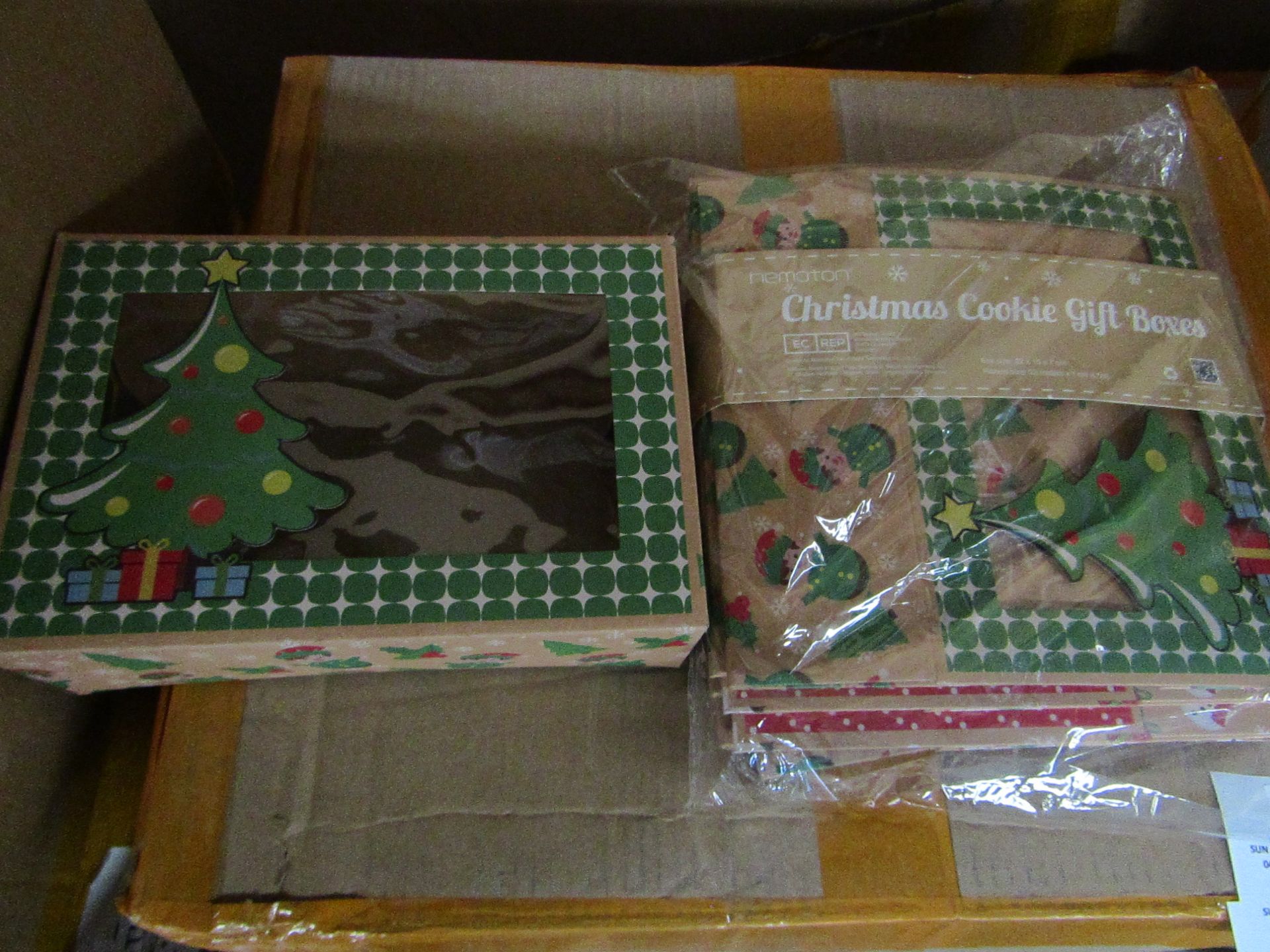 5x Hemoton - Christmas Cookie Boxes With Roll of Ribbon ( 12-Pieces Per Pack ) - New & Packaged.