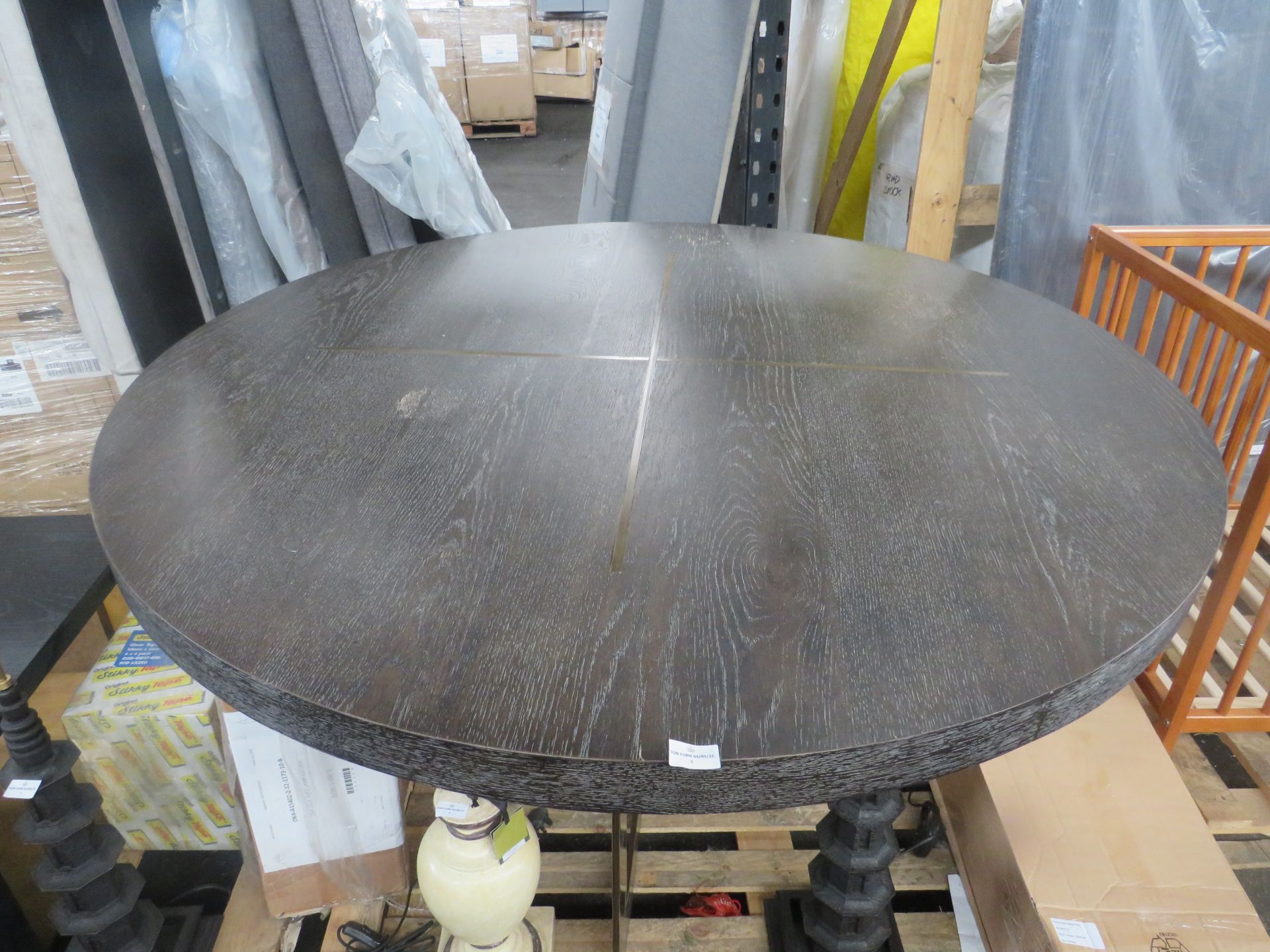 Oka Apse Round Dining Table With Metal Inlay - Carob Carob RRP Â£2995.00 - This product has been