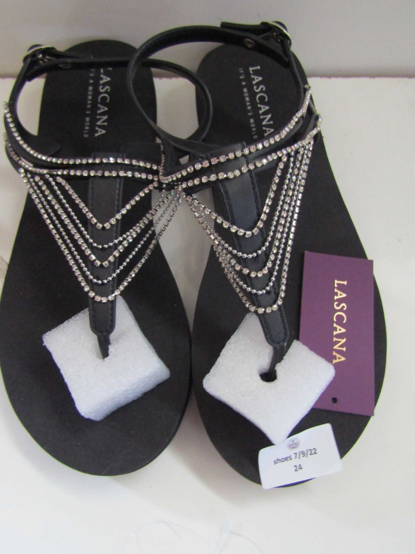 Lascana Flip Flop With Diamanti Design Black Size 40 New & Packaged - Image 3 of 3