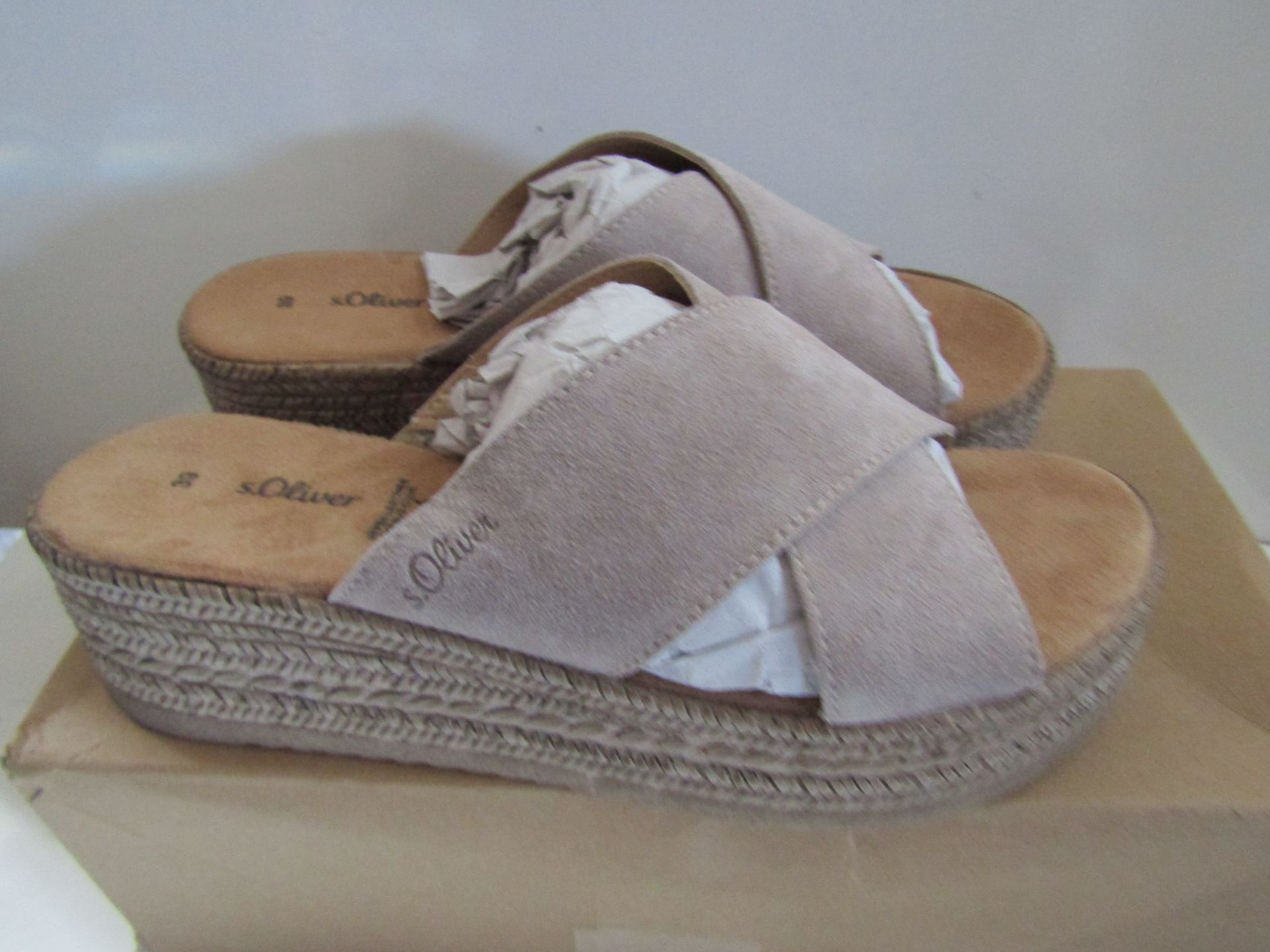 S.Oliver Slip on Wedged Sandal Beige Size 39 New & Boxed