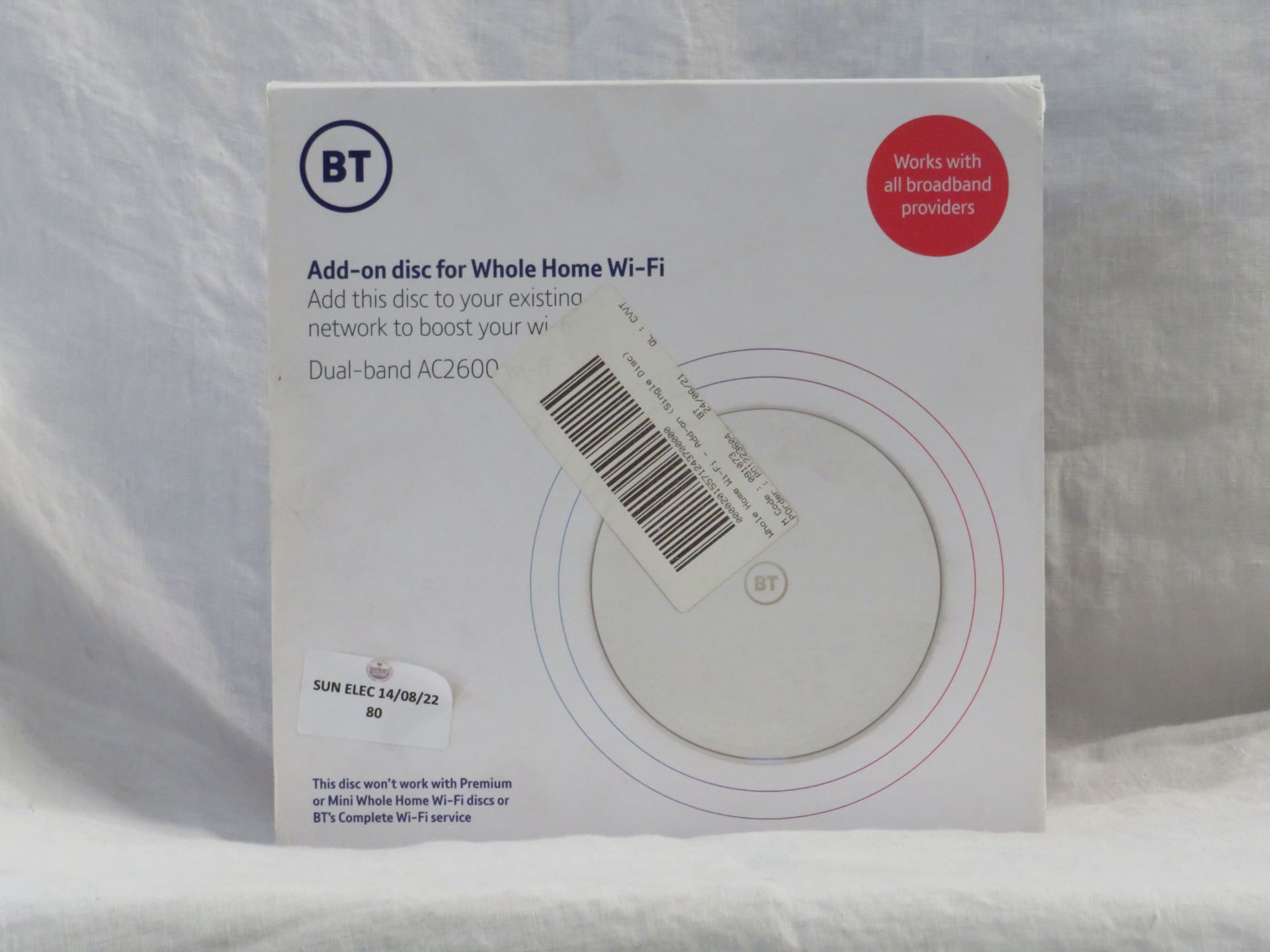 BT add on disc for the whole home booster system, powers on.