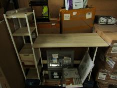 Pallet of approx 48 Light oak and white metal compact desks, new and boxed