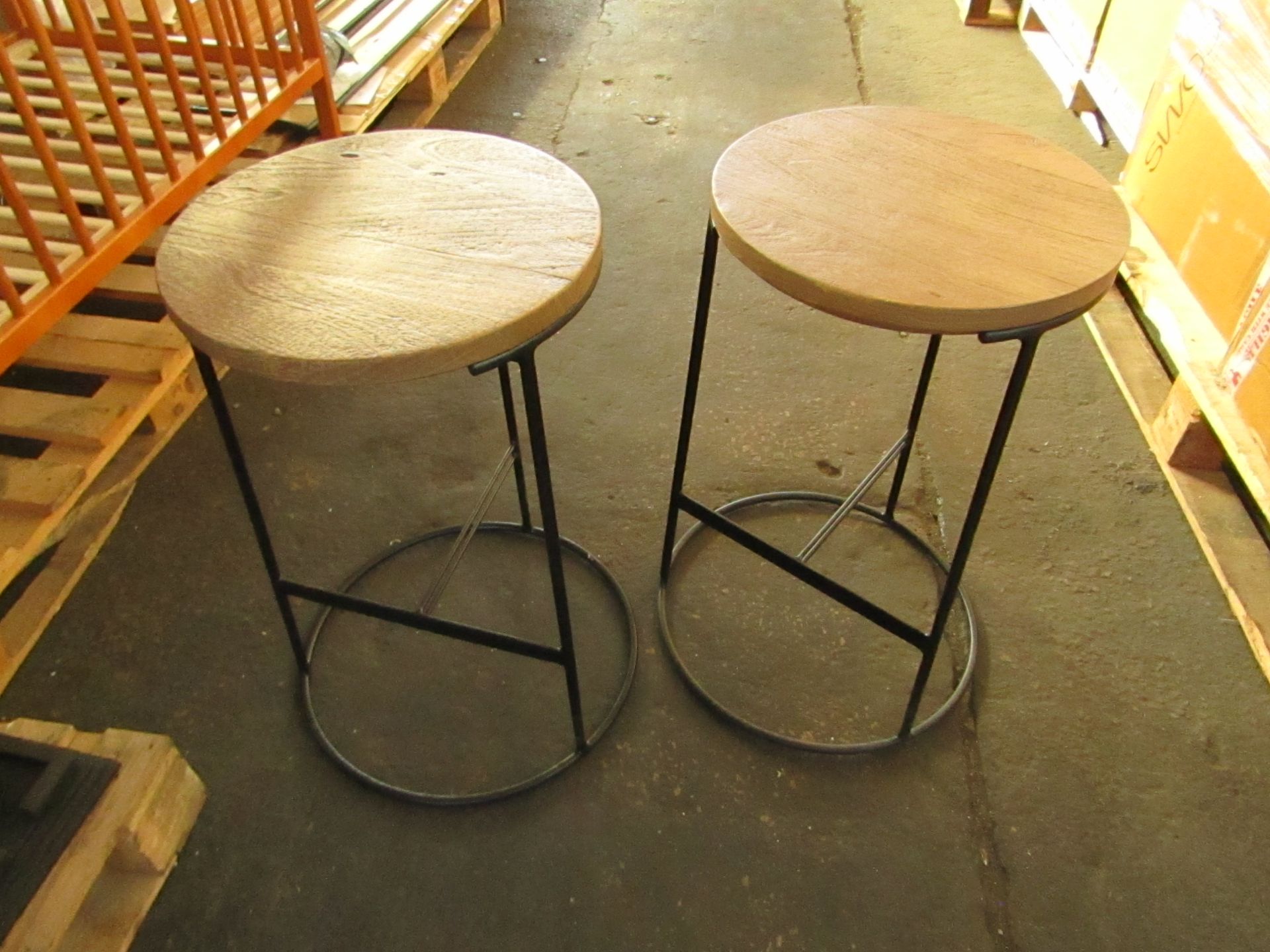 Swoon Dresden Kitchen Stools set of Two Sandblasted Grey Mango Wood and Black Steel RRP Â£219.00 (