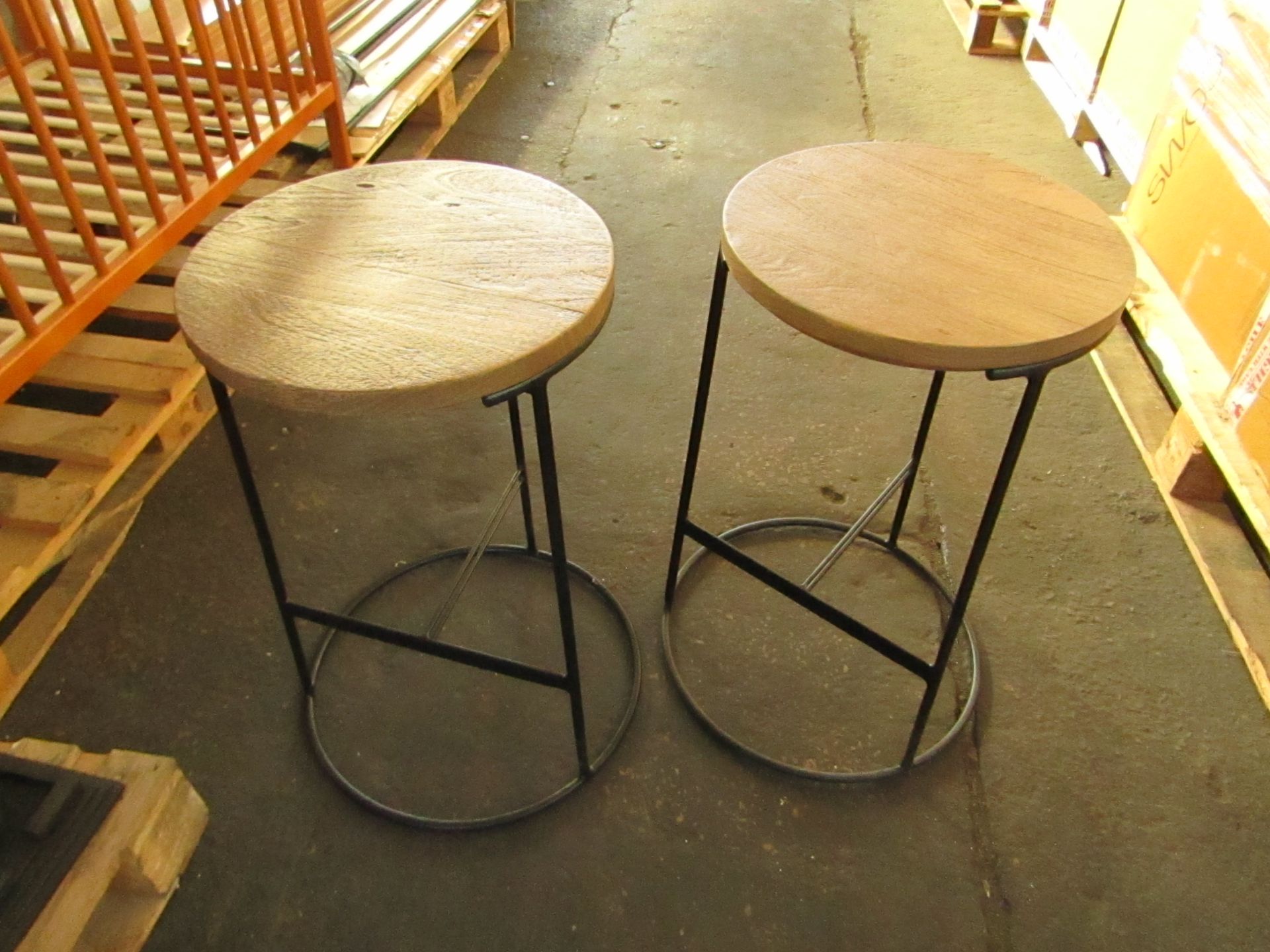 Swoon Dresden Kitchen Stools set of Two Sandblasted Grey Mango Wood and Black Steel RRP Â£219.00 (