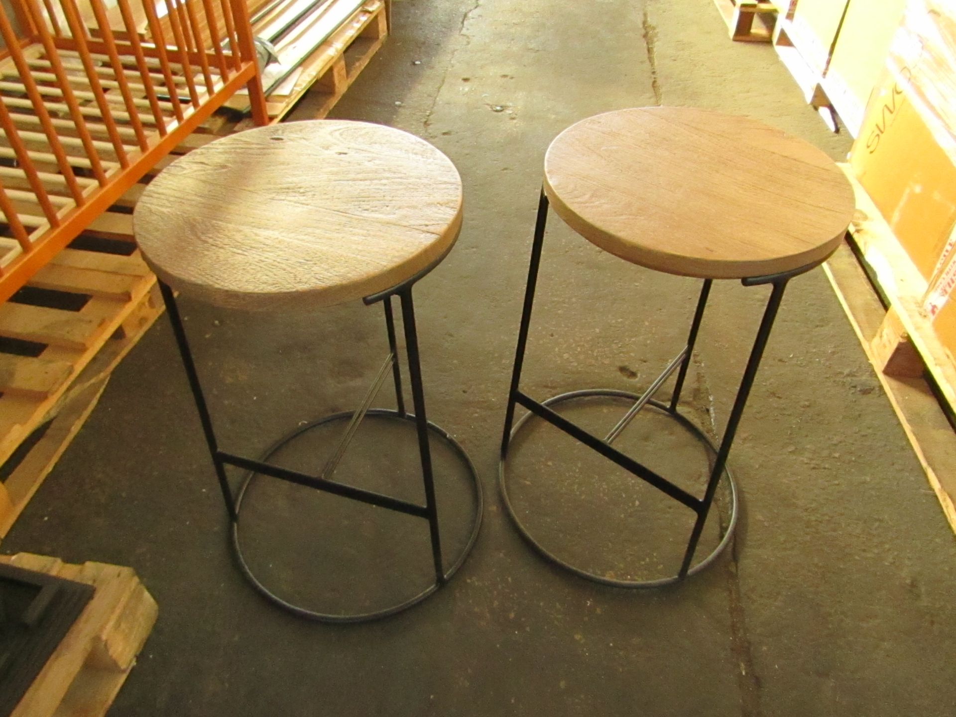 Swoon Dresden Kitchen Stools set of Two Sandblasted Grey Mango Wood and Black Steel RRP Â£219.00 (