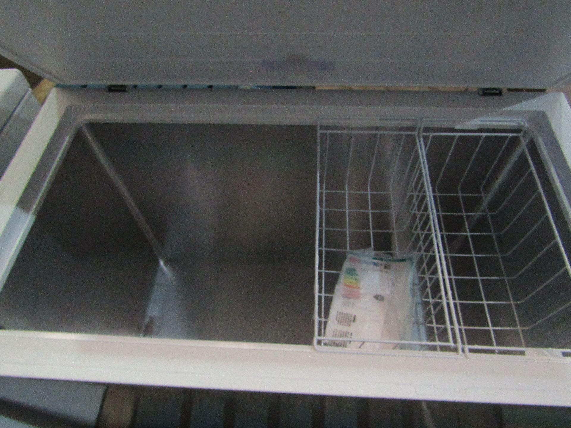 Hisense large chest freezer, tested working but has a dent on the front which does not affect its - Image 3 of 3