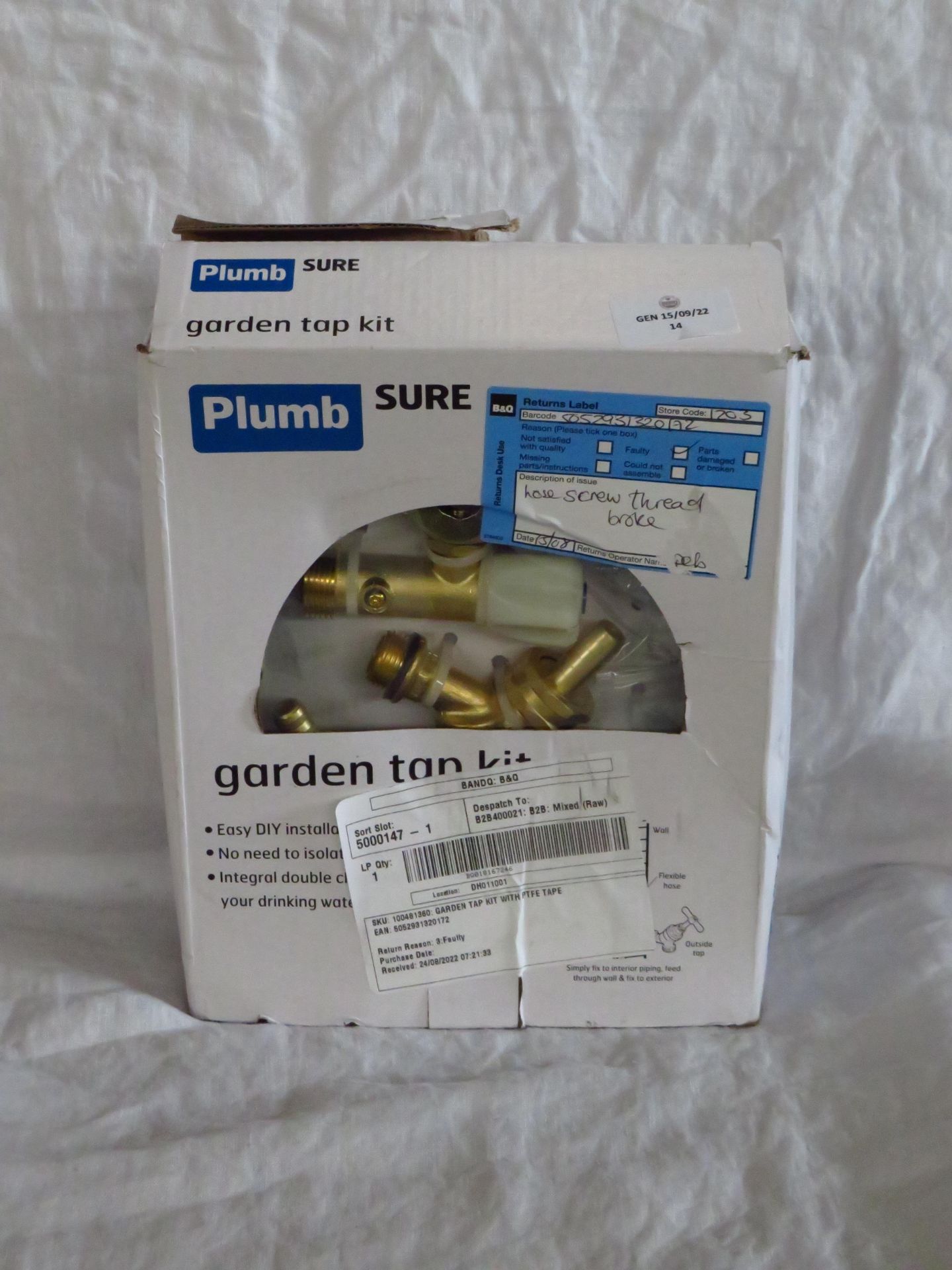 Plumb Sure garden tap kit, unchecked and boxed.