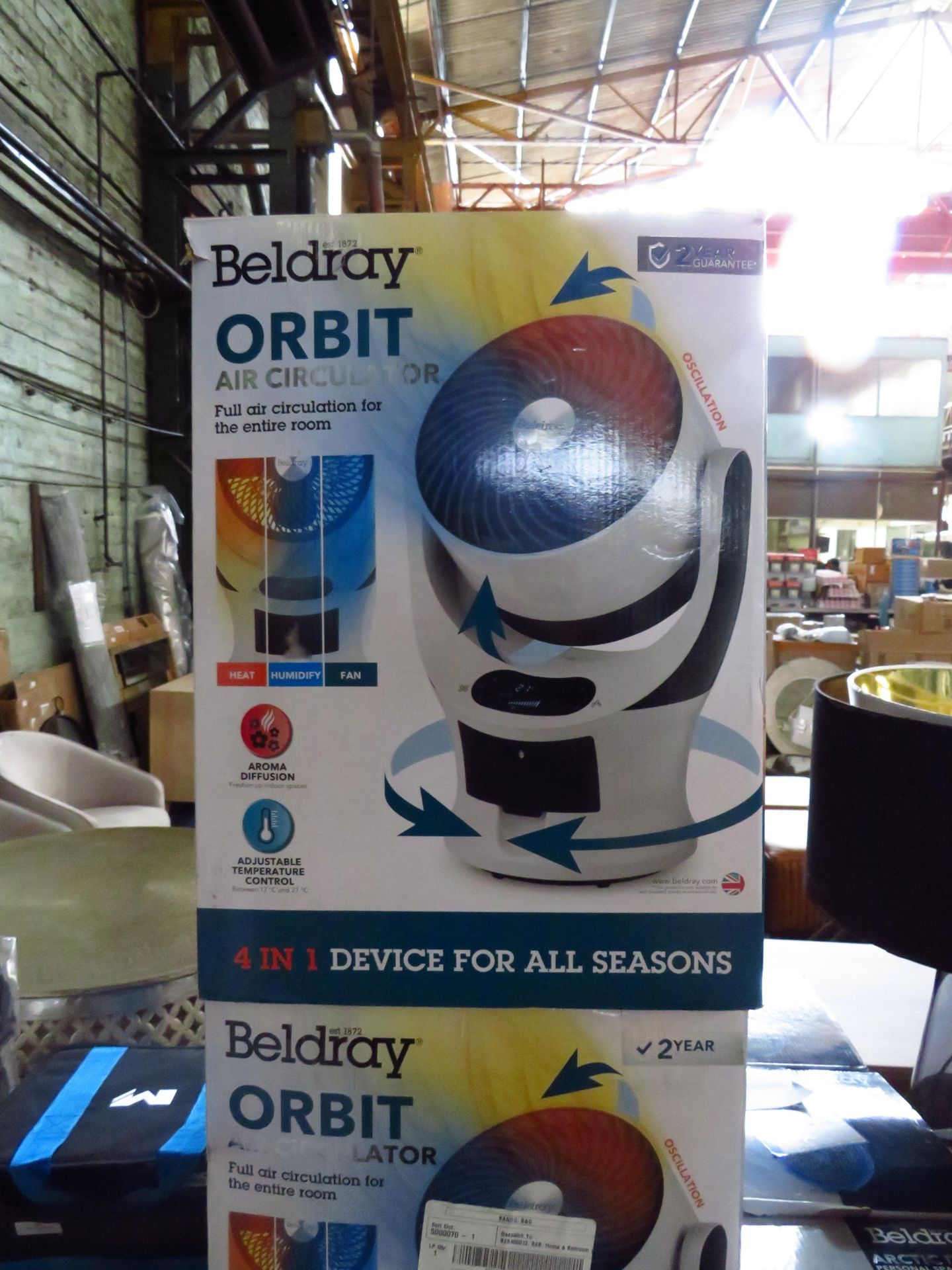 Beldray Orbit air circulator 4 in 1, unchecked and boxed.