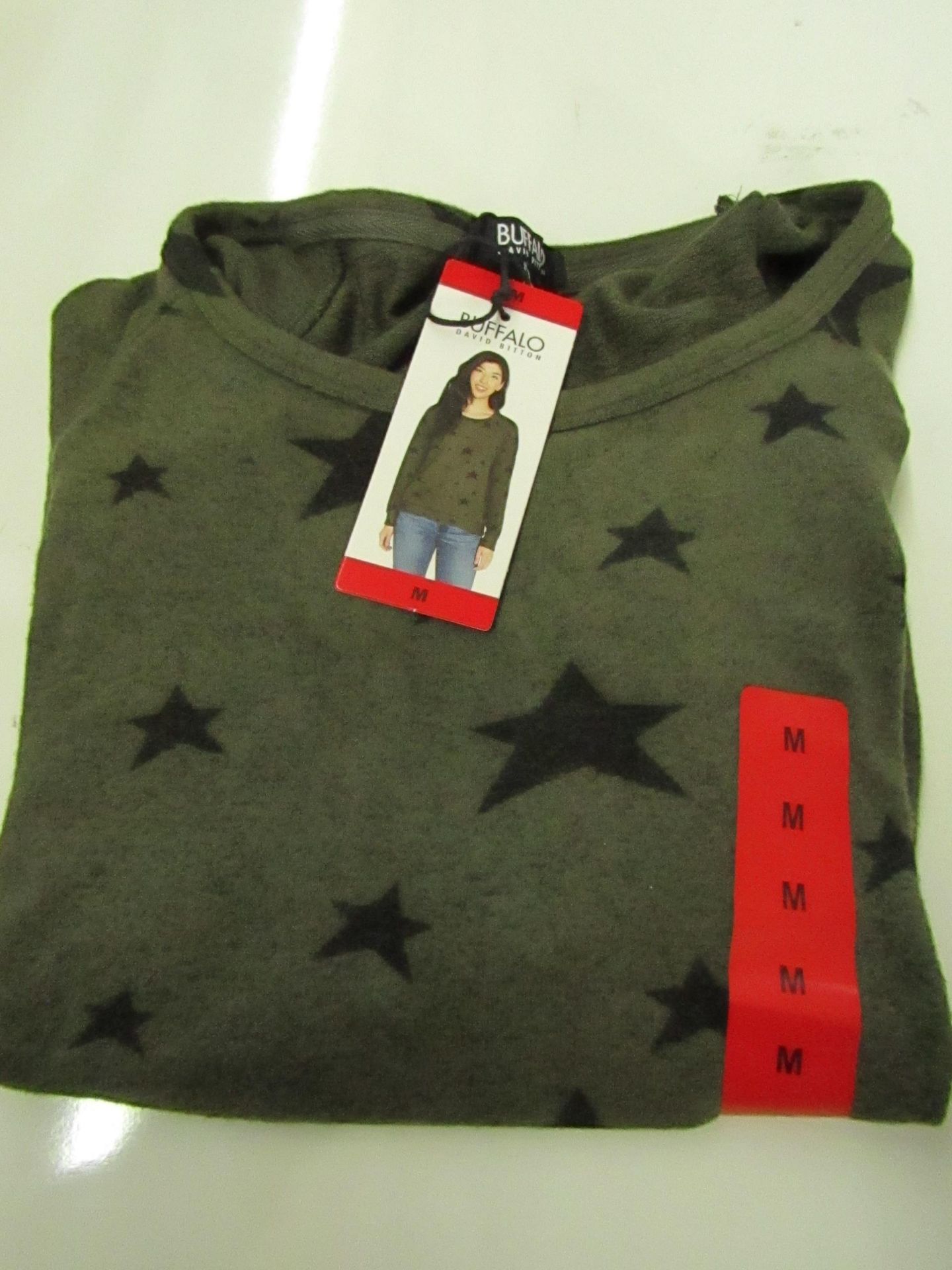 Buffalo - Ladies Cozy Top - Green With Black Stars Size Medium - New With Tags.