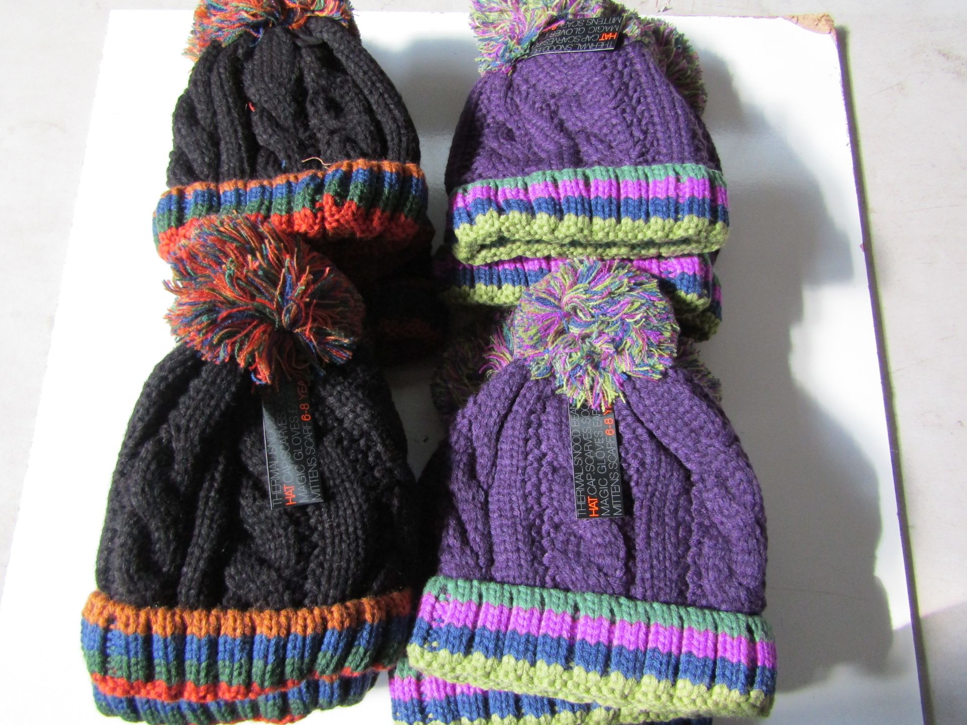 12 X Kids Chunky Bobble Hats 6 X 3-4 yrs & 6 X 7-10yrs All New With Tags