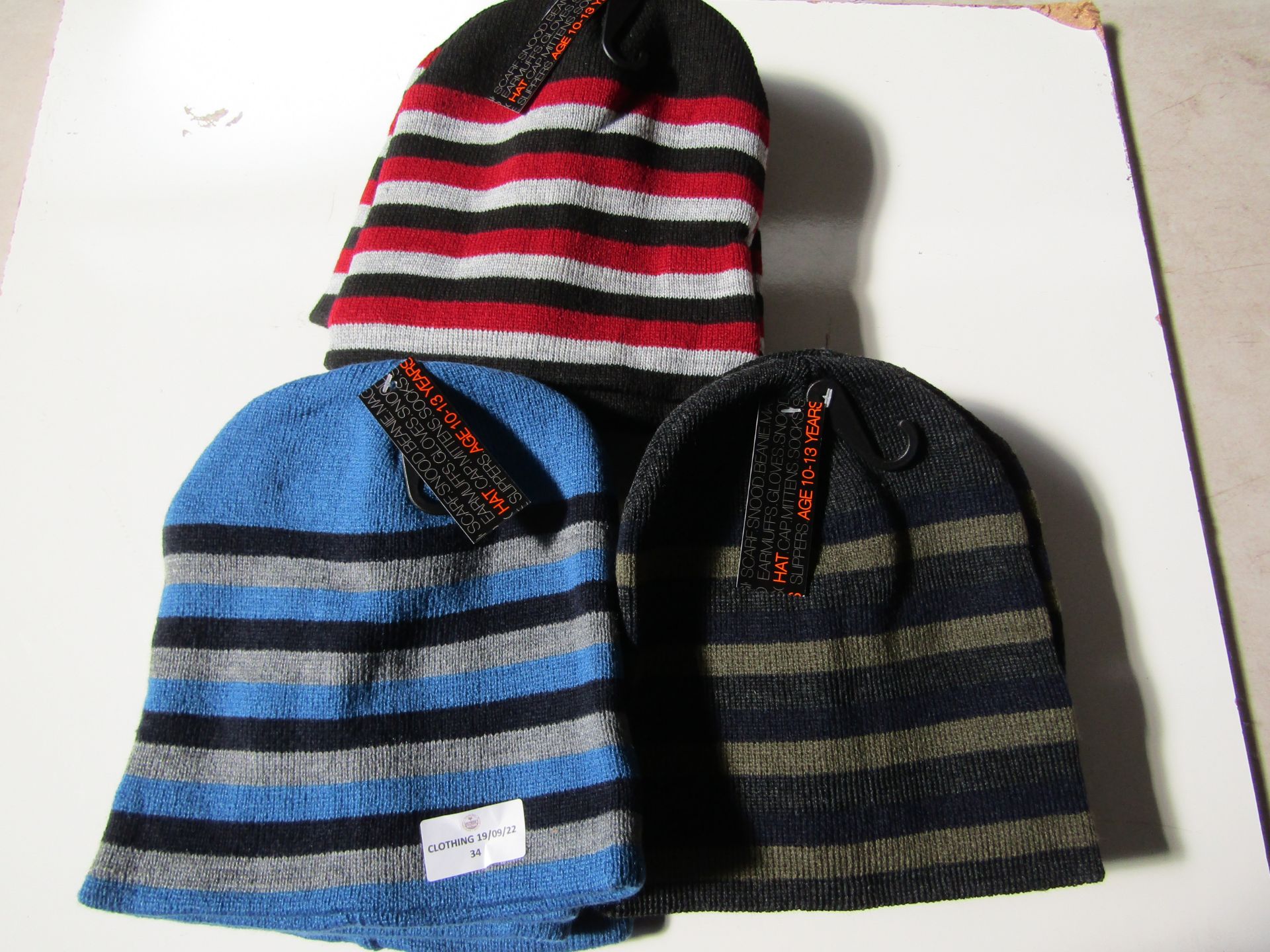 12 X Boys Stripped Beannie Hats Aged 10-13yrs New & Packaged