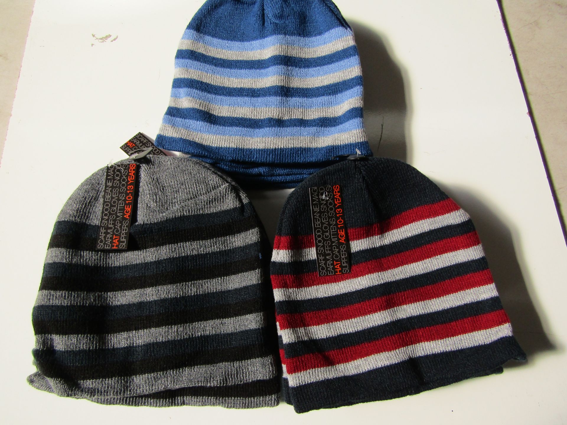 12 X Boys Stripped Beannie Hats Aged 6-9 yrs New & Packaged