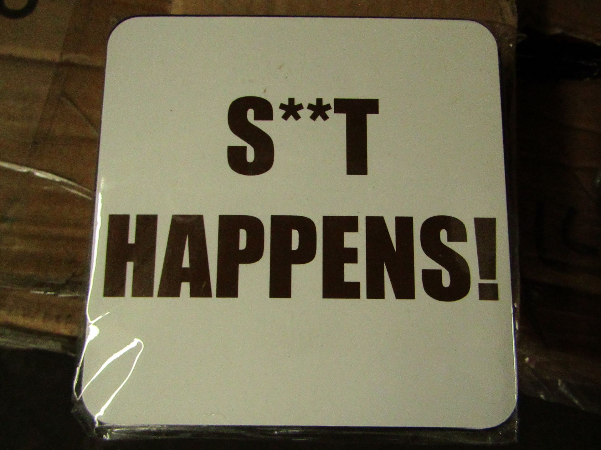 15x "SH** HAPPENS" - 6-Piece Coaster Sets - Unused & Packaged.