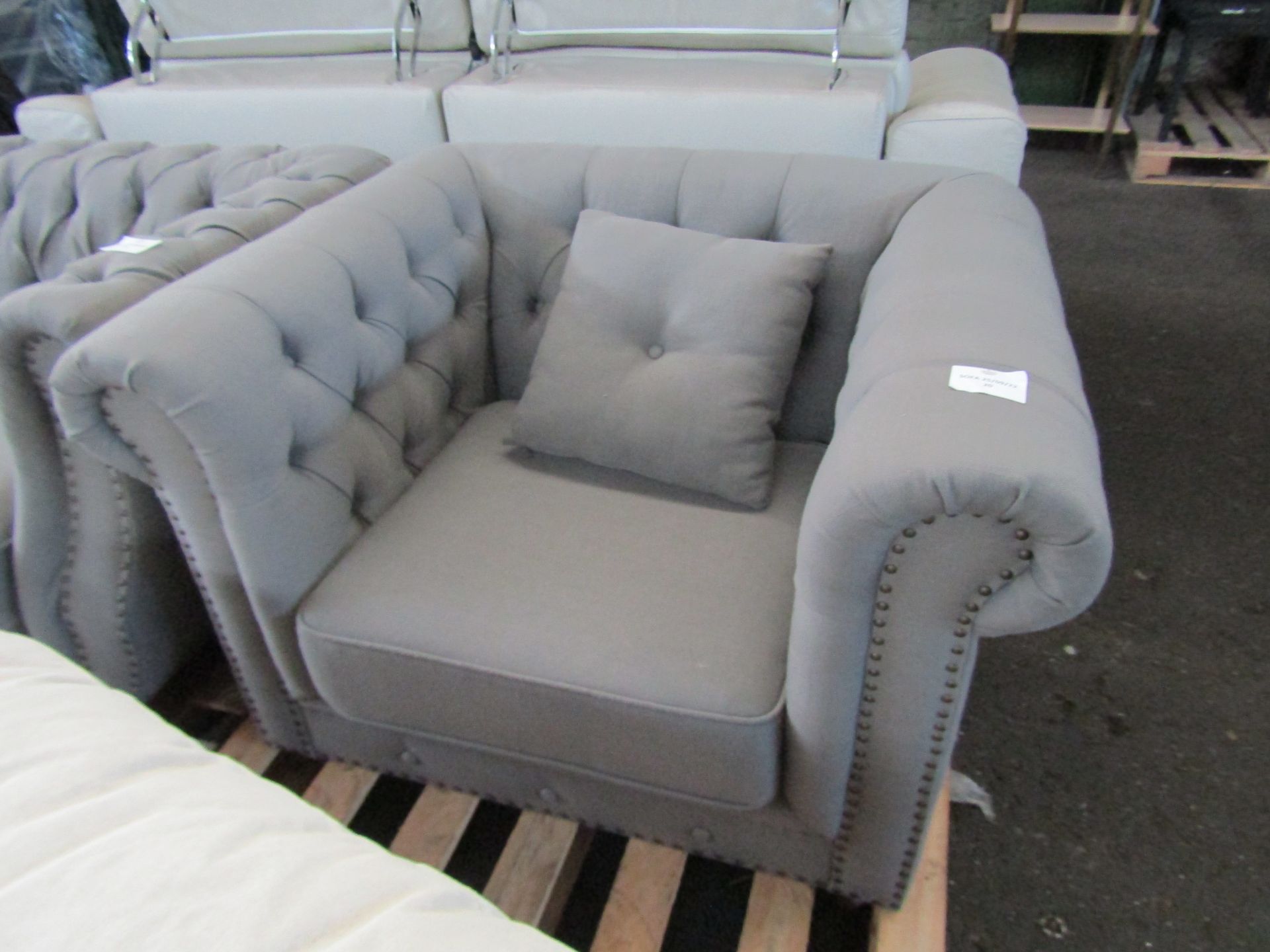 Mark Harris Furniture Camara Chesterfield Grey Linen Armchair RRP ¶œ1599.00